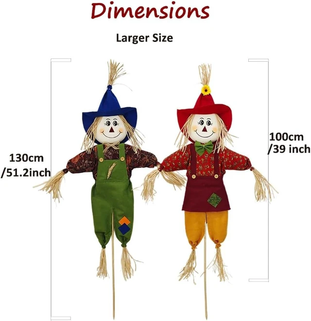 Alt view image 2 of 6 - 2 Pack 130CM Fall Stuffed Scarecrow Decorations, Outdoor Harvest Decor for Thanksgiving & Halloween, Yard, Garden, Home, School & Porch, Green
