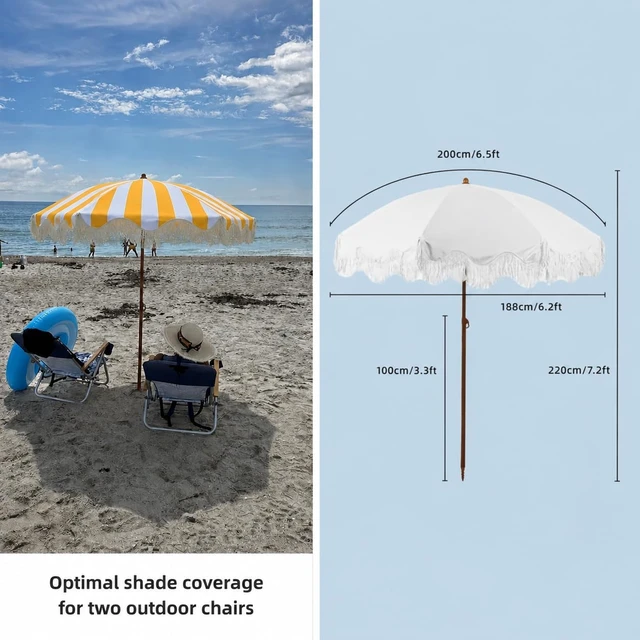Alt view image 4 of 7 - 6.5FT Boho Fringe Outdoor Patio Umbrella, Beach