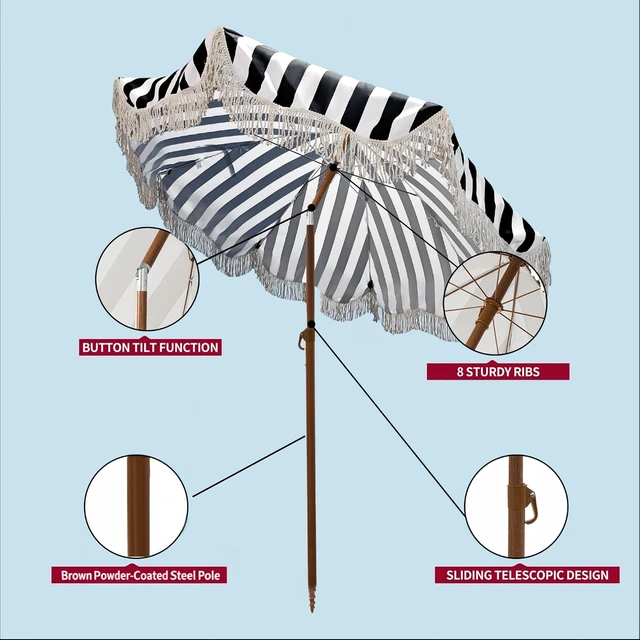 Alt view image 5 of 7 - 6.5FT Boho Fringe Outdoor Patio Umbrella, Beach