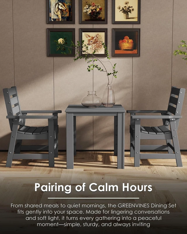 Alt view image 3 of 7 - 5-Piece HDPE Patio Dining Set, Square Table & 4 Chairs, Gray