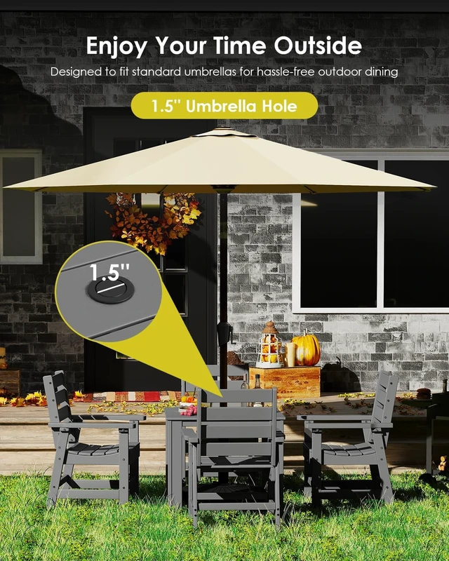Alt view image 6 of 7 - 5-Piece HDPE Patio Dining Set, Square Table & 4 Chairs, Gray