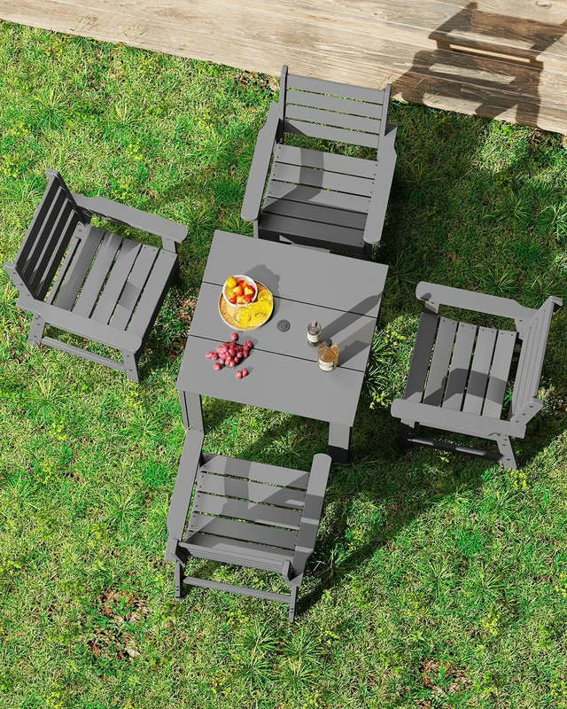 Alt view image 7 of 7 - 5-Piece HDPE Patio Dining Set, Square Table & 4 Chairs, Gray