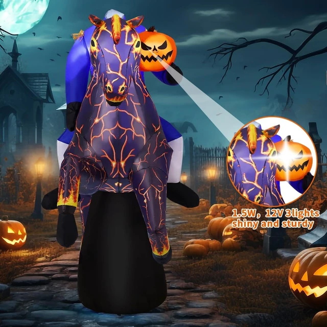 Alt view image 2 of 6 - 6FT Headless Horseman Halloween Inflatable with Built-in LEDs, Outdoor Blow-Up Lightning Horse Yard for Indoor Party, Garden & Lawn Decor