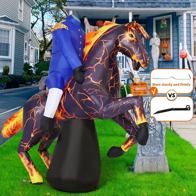 Alt view image 4 of 6 - 6FT Headless Horseman Halloween Inflatable with Built-in LEDs, Outdoor Blow-Up Lightning Horse Yard for Indoor Party, Garden & Lawn Decor