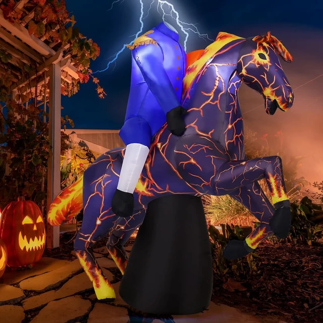 Alt view image 5 of 6 - 6FT Headless Horseman Halloween Inflatable with Built-in LEDs, Outdoor Blow-Up Lightning Horse Yard for Indoor Party, Garden & Lawn Decor