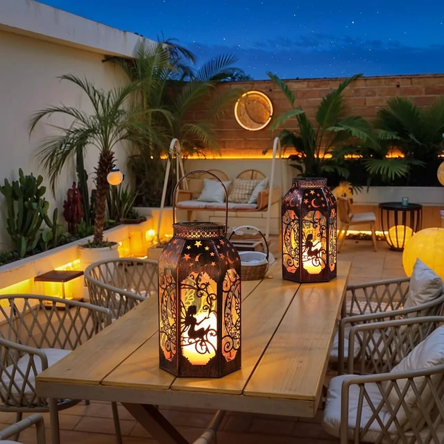 Alt view image 4 of 7 - Waterproof Fairy LED Metal Solar Lanterns, Candle Glow