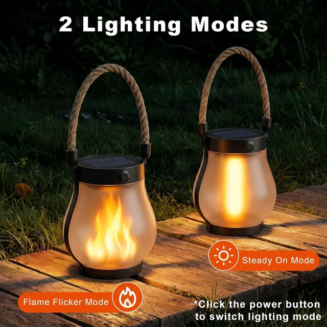 Alt view image 3 of 7 - 6 Pack 2nd Gen Waterproof Solar Lanterns with Ultra-Realistic Flickering Flame, USB-C/Solar Charging Hanging Lantern for Backyard, Patio & Garden Decor