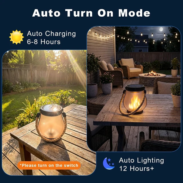 Alt view image 6 of 7 - 6 Pack 2nd Gen Waterproof Solar Lanterns with Ultra-Realistic Flickering Flame, USB-C/Solar Charging Hanging Lantern for Backyard, Patio & Garden Decor