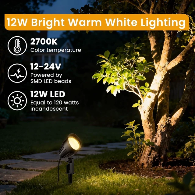 Alt view image 2 of 7 - 8 Pack 12W Low Voltage Landscape Lighting Kit, Outdoor Spotlights for Yard