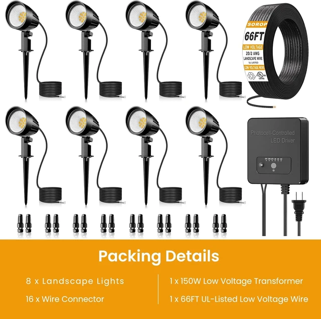 Alt view image 7 of 7 - 8 Pack 12W Low Voltage Landscape Lighting Kit, Outdoor Spotlights for Yard