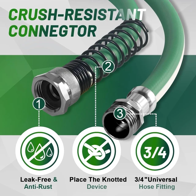 Alt view image 3 of 7 - 75 ft Heavy Duty Garden Hose with Solid Fittings, Flexible, Kinkless & Lightweight for Lawn Watering & Car Washing, Burst 500 Psi (Green, 75 FT)