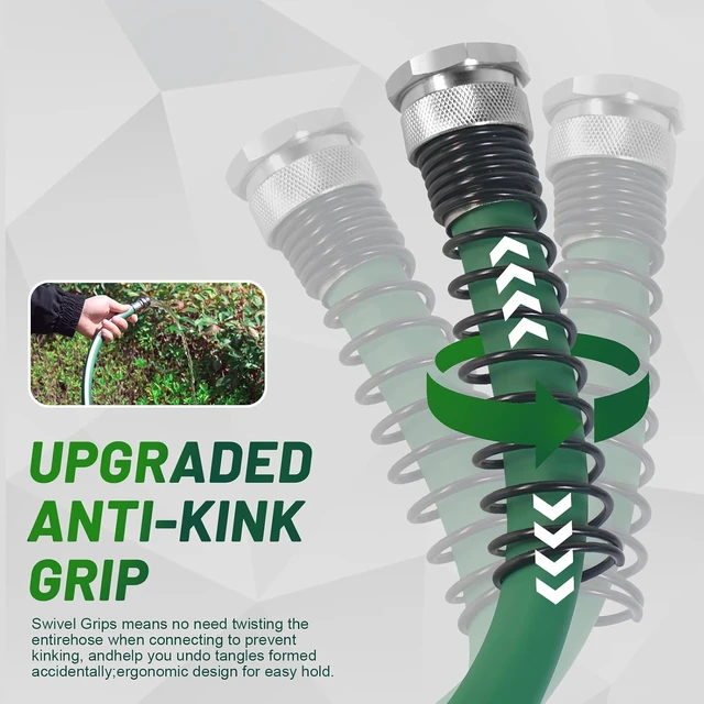 Alt view image 4 of 7 - 75 ft Heavy Duty Garden Hose with Solid Fittings, Flexible, Kinkless & Lightweight for Lawn Watering & Car Washing, Burst 500 Psi (Green, 75 FT)