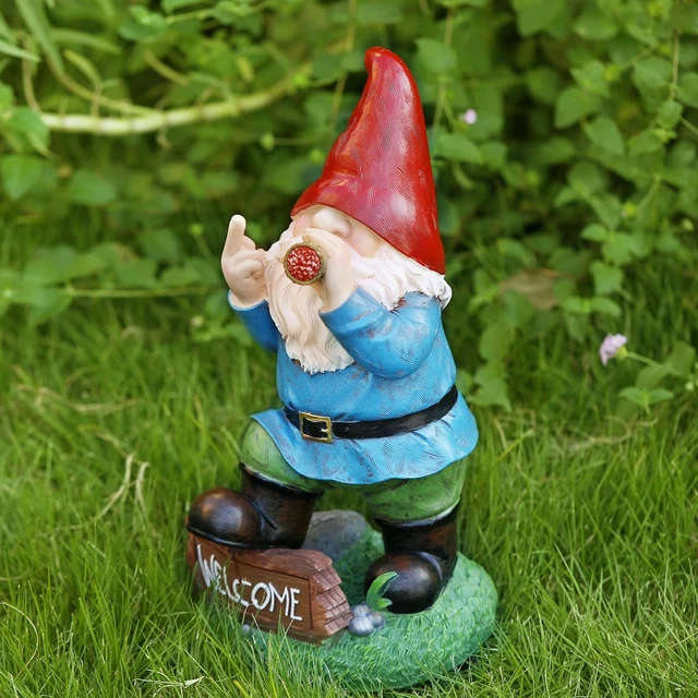 Alt view image 4 of 7 - 13.5" Tall Funny Solar Garden Gnome Statue with LED Lights, Outdoor Decor