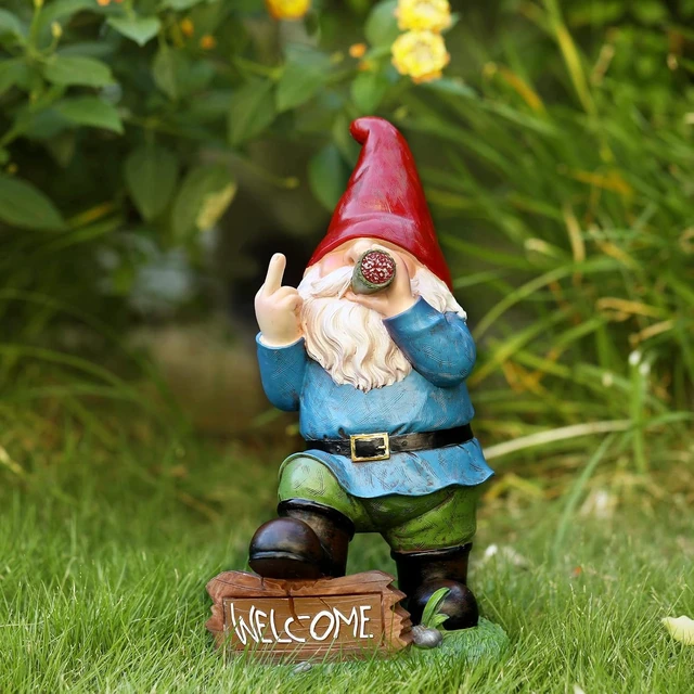 Alt view image 7 of 7 - 13.5" Tall Funny Solar Garden Gnome Statue with LED Lights, Outdoor Decor