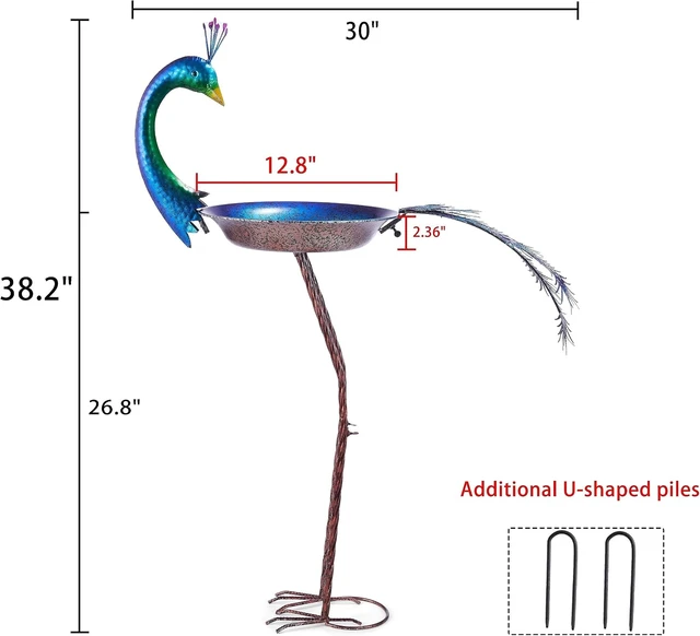 Alt view image 2 of 6 - 12.8" W*38.2" H Peacock Metal Bird Bath Bowl, Outdoor