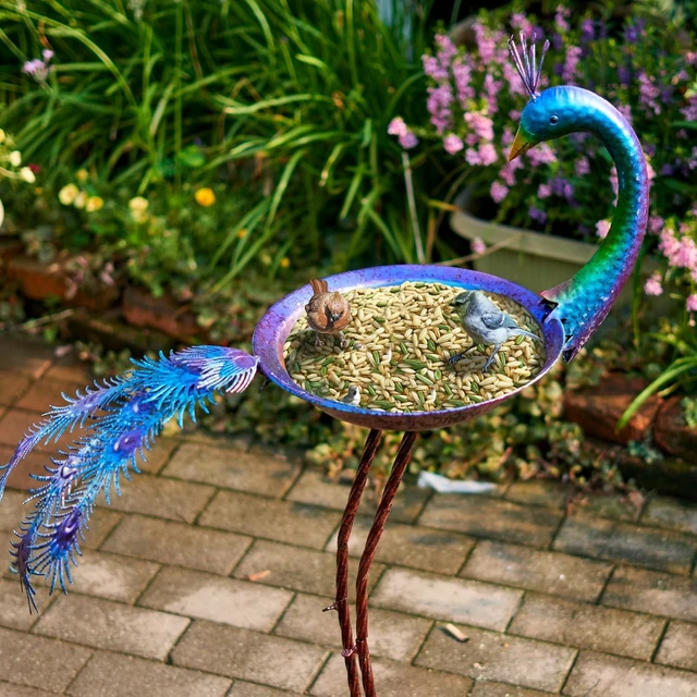 Alt view image 5 of 6 - 12.8" W*38.2" H Peacock Metal Bird Bath Bowl, Outdoor