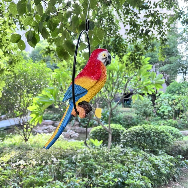 Main image of Lifelike Blue-Tail Parrot Garden Statue, Hanging Decor Ornament for Patio, Lawn & Yard