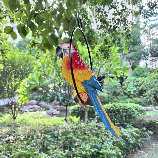 Alt view image 2 of 7 - Lifelike Blue-Tail Parrot Garden Statue, Hanging Decor Ornament for Patio, Lawn & Yard