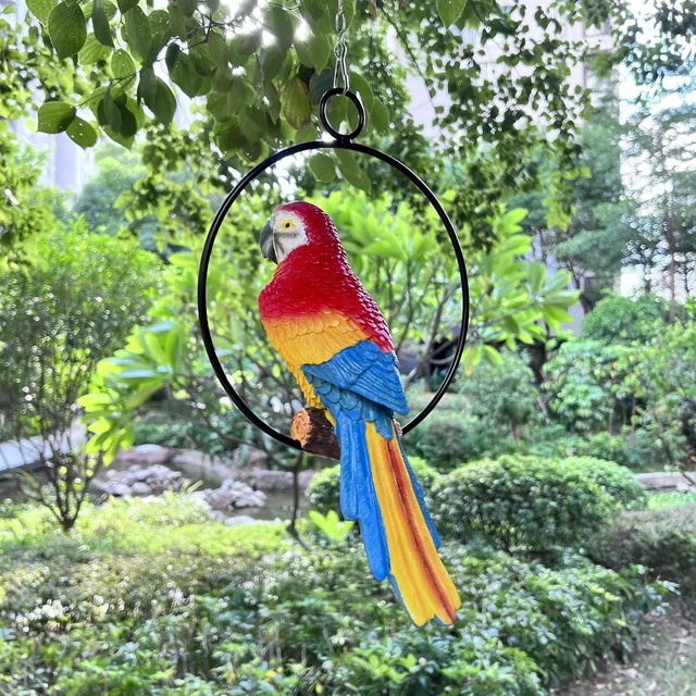 Alt view image 3 of 7 - Lifelike Blue-Tail Parrot Garden Statue, Hanging Decor Ornament for Patio, Lawn & Yard