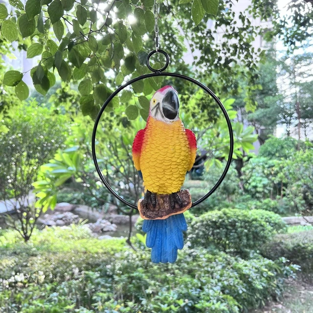 Alt view image 4 of 7 - Lifelike Blue-Tail Parrot Garden Statue, Hanging Decor Ornament for Patio, Lawn & Yard