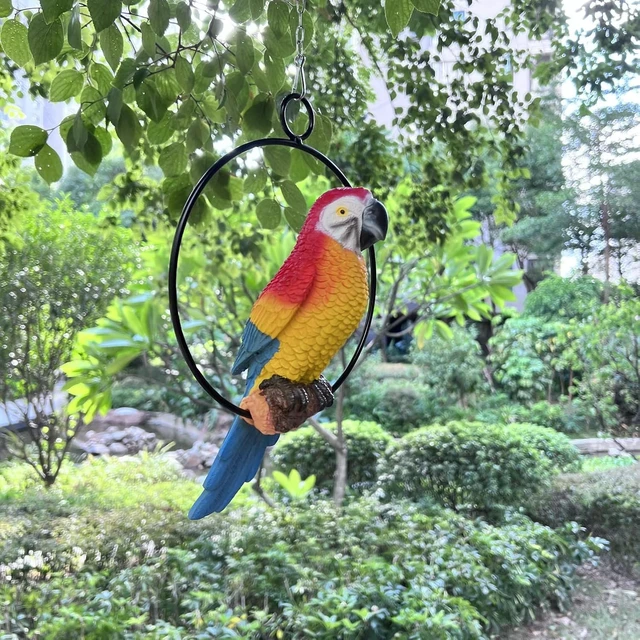 Alt view image 5 of 7 - Lifelike Blue-Tail Parrot Garden Statue, Hanging Decor Ornament for Patio, Lawn & Yard