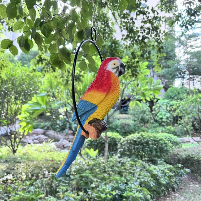 Alt view image 6 of 7 - Lifelike Blue-Tail Parrot Garden Statue, Hanging Decor Ornament for Patio, Lawn & Yard