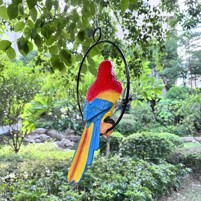 Alt view image 7 of 7 - Lifelike Blue-Tail Parrot Garden Statue, Hanging Decor Ornament for Patio, Lawn & Yard