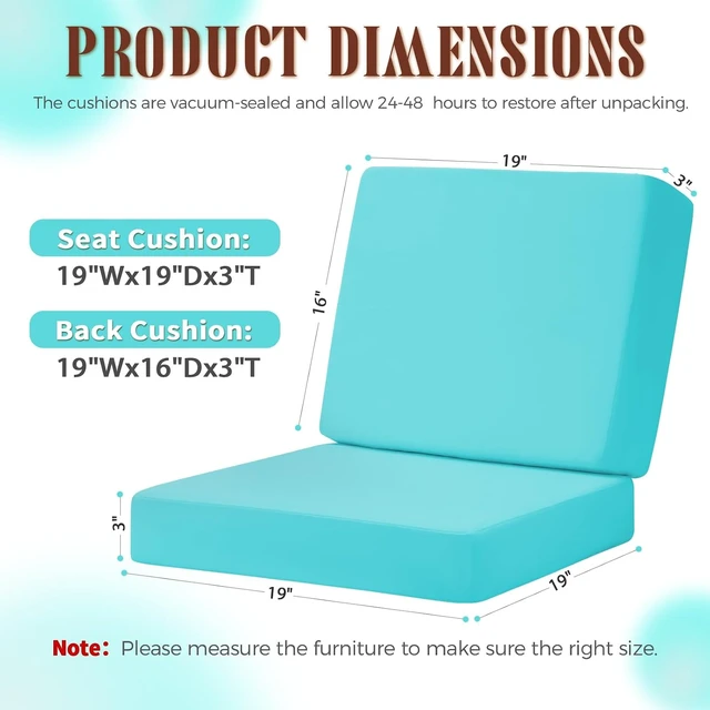 Alt view image 3 of 7 - 19x19 Inch Outdoor Deep Seat Patio Couch Cushion Set, Teal