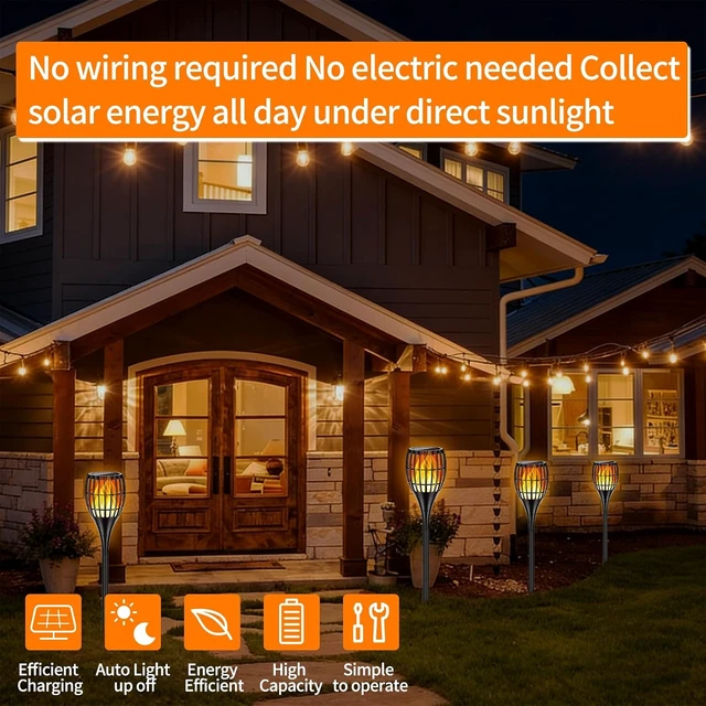 Alt view image 2 of 7 - 43" Larger Solar Torch Lights with Flickering Flame, Waterproof Outdoor for Garden, Path & Yard (4 Pack)