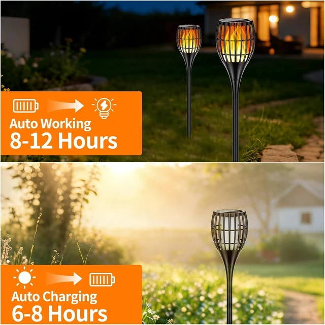Alt view image 3 of 7 - 43" Larger Solar Torch Lights with Flickering Flame, Waterproof Outdoor for Garden, Path & Yard (4 Pack)
