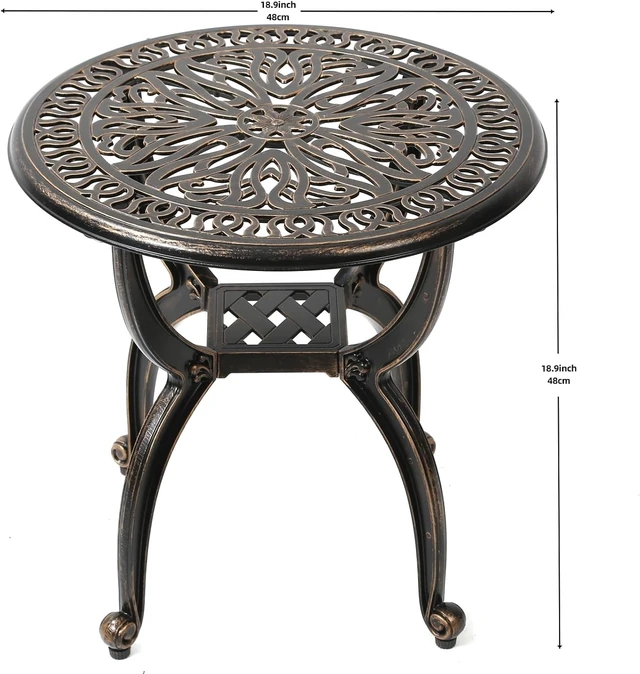 Alt view image 2 of 4 - Cast Aluminum Outdoor Side Table, Decorative End Table with Ornate Floral Pattern (Round, Copper)