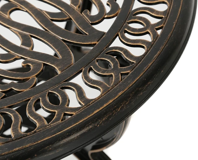 Alt view image 4 of 4 - Cast Aluminum Outdoor Side Table, Decorative End Table with Ornate Floral Pattern (Round, Copper)