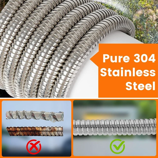 Alt view image 4 of 7 - 150FT Heavy Duty Lightweight 304 Metal Garden Hose with Brass Nozzle & Durable Fittings, No Kink & Tangle, Puncture Resistant, Easy to Use & Store for RV, Outdoor & Yard (150ft)