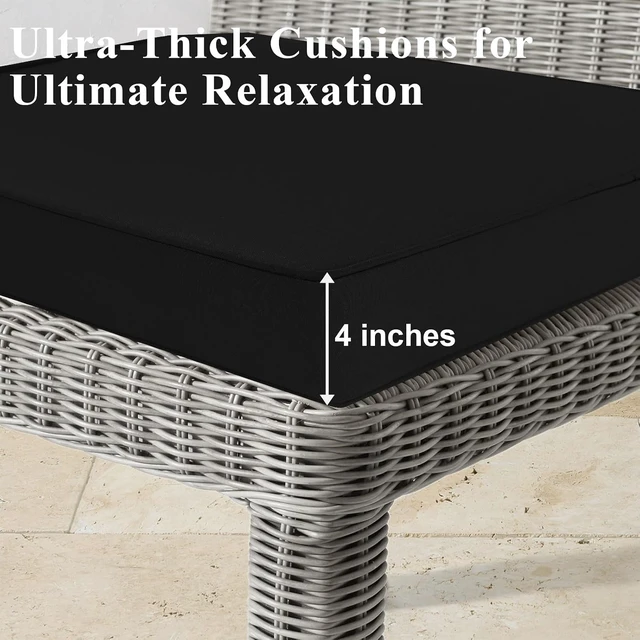 Alt view image 3 of 7 - 19x19x4 Inch Waterproof Outdoor Chair Cushions Set of 2 with Ties & Handle, 3-Year Color Fastness Square Seat Cushions for Sofa & Couch, Black