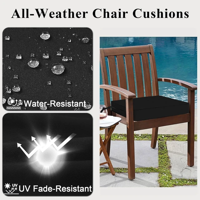 Alt view image 5 of 7 - 19x19x4 Inch Waterproof Outdoor Chair Cushions Set of 2 with Ties & Handle, 3-Year Color Fastness Square Seat Cushions for Sofa & Couch, Black