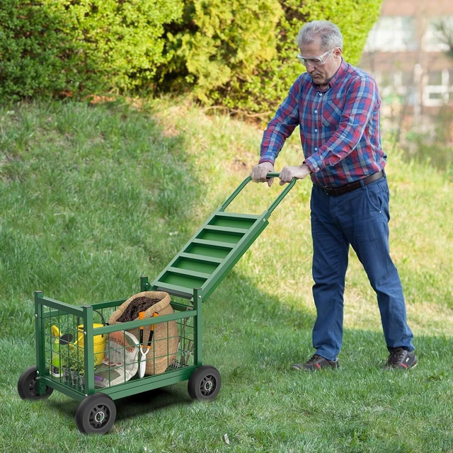 Alt view image 2 of 7 - 3-in-1 Rolling Garden Cart with Seat & Wheels for Seniors Gardening