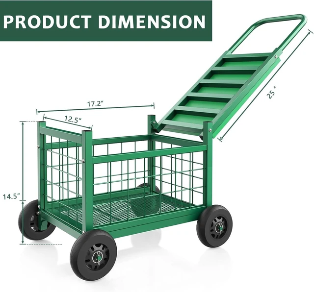 Alt view image 3 of 7 - 3-in-1 Rolling Garden Cart with Seat & Wheels for Seniors Gardening