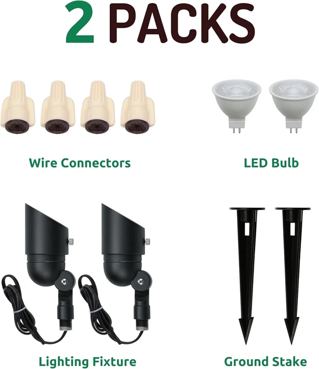 Alt view image 3 of 7 - ® 4W Landscape Lighting, 12V Low Voltage Spotlights, Warm White Waterproof Outdoor with Replaceable LED Bulb for Garden, Lawn, Porch, Patio & Yard (Black, 2-Pack)