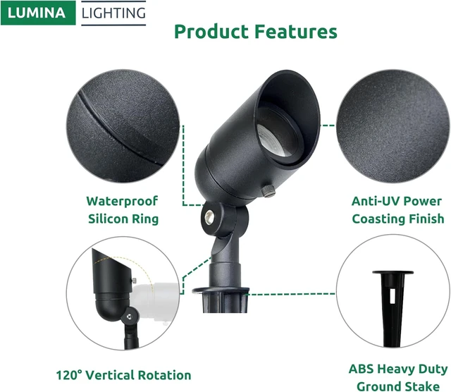 Alt view image 4 of 7 - ® 4W Landscape Lighting, 12V Low Voltage Spotlights, Warm White Waterproof Outdoor with Replaceable LED Bulb for Garden, Lawn, Porch, Patio & Yard (Black, 2-Pack)