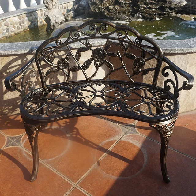 Alt view image 2 of 6 - Metal Aluminum Rose Garden Bench for Porch, Park, Balcony & Outdoor (Bronzed)