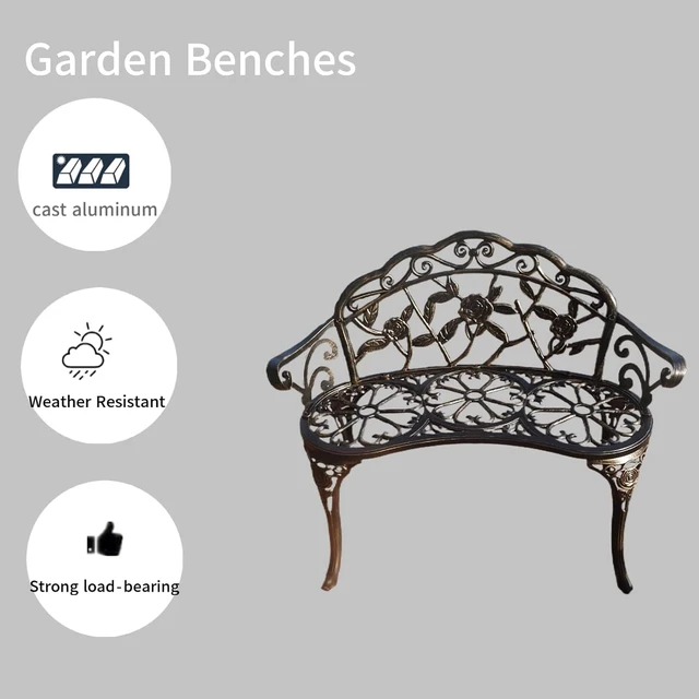 Alt view image 4 of 6 - Metal Aluminum Rose Garden Bench for Porch, Park, Balcony & Outdoor (Bronzed)
