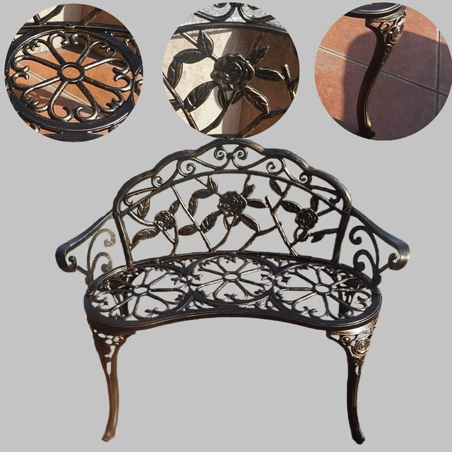 Alt view image 5 of 6 - Metal Aluminum Rose Garden Bench for Porch, Park, Balcony & Outdoor (Bronzed)
