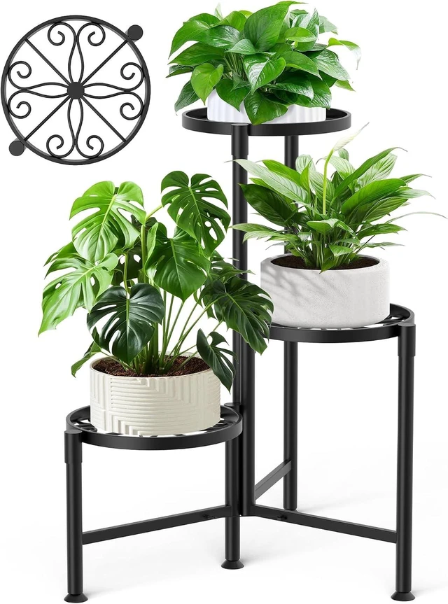 Main image of 3-Tier Metal Corner Plant Stand with 10 Inch Wide Trays, Indoor/Outdoor, Black