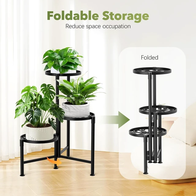 Alt view image 6 of 7 - 3-Tier Metal Corner Plant Stand with 10 Inch Wide Trays, Indoor/Outdoor, Black