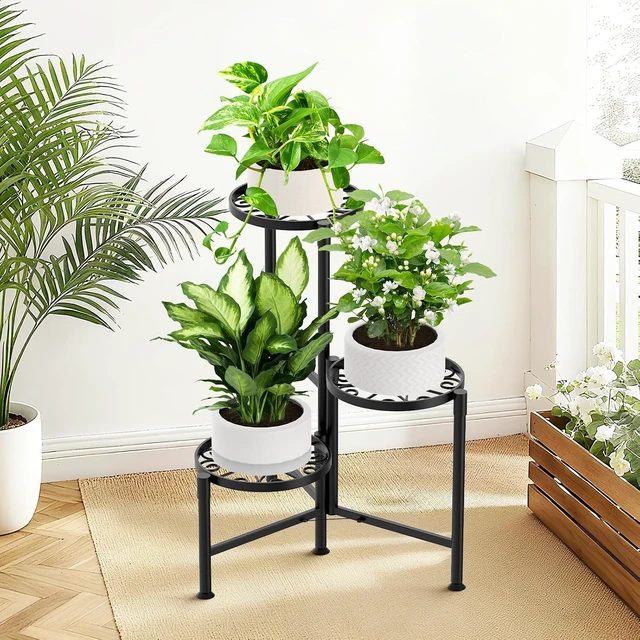 Alt view image 7 of 7 - 3-Tier Metal Corner Plant Stand with 10 Inch Wide Trays, Indoor/Outdoor, Black