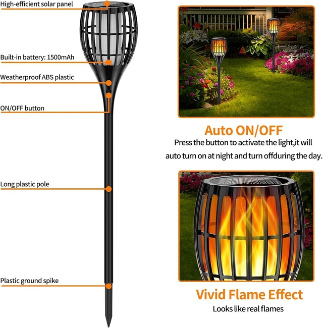 Alt view image 7 of 7 - 43" Larger Solar Torch Lights with Flickering Flame, Waterproof Outdoor for Garden, Path & Yard (4 Pack)