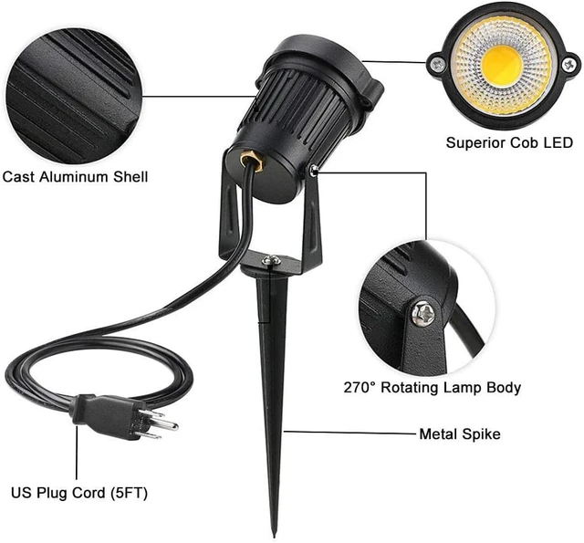 Alt view image 4 of 7 - 6 Pack 5W Landscape Lighting, 120V Plug-in Outdoor Spotlights