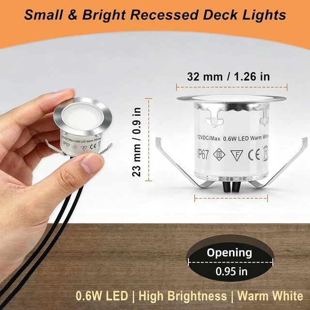 Alt view image 4 of 6 - 16 Pack 32mm Recessed LED Deck Light Kits, Warm White IP67 Waterproof 12V Low Voltage for Garden, Patio, Step, Stair, Yard & Floor