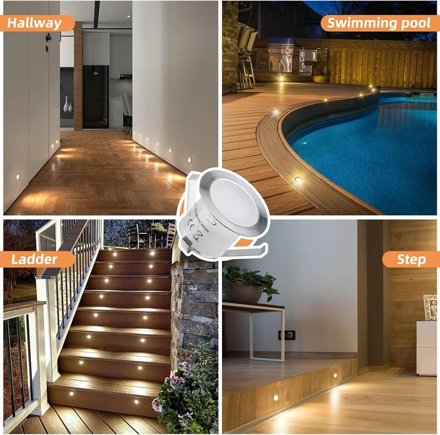 Alt view image 6 of 6 - 16 Pack 32mm Recessed LED Deck Light Kits, Warm White IP67 Waterproof 12V Low Voltage for Garden, Patio, Step, Stair, Yard & Floor