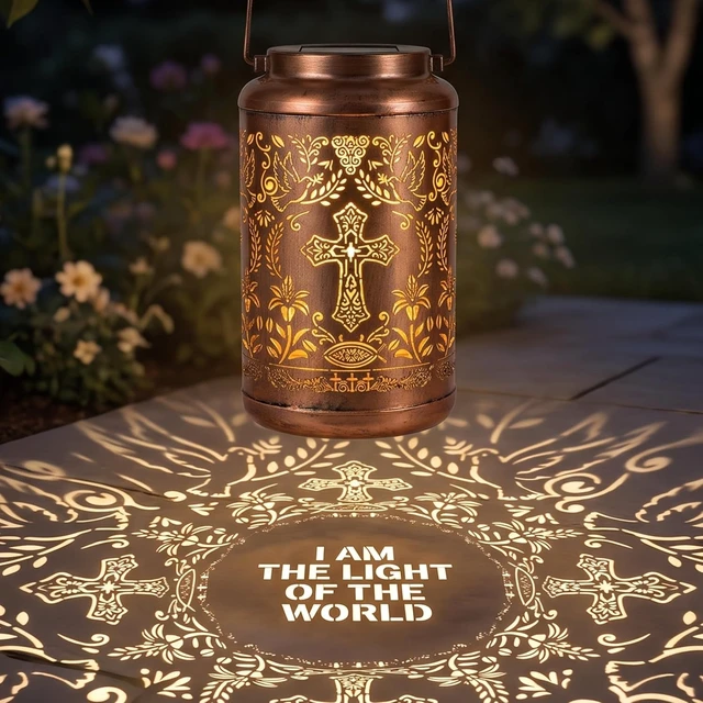 Alt view image 2 of 7 - Solar Cross Lantern with Shepherd Hook Hanging Pole, Religious Decor